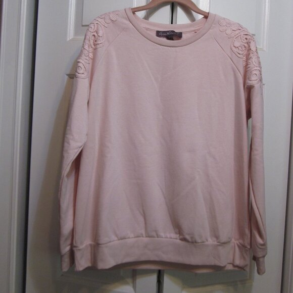 Gloria Vanderbilt Pink Lace Applique Sweatshirt Sz L - Picture 1 of 5